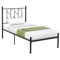 Infans Twin Size Metal Platform Bed Frame Vintage Headboard Mattress Foundation Black