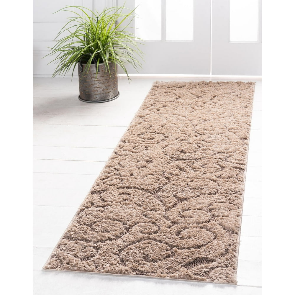 Botanical Shag Collection Rug 10 Ft Runner Light Brown Shag