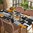 thumbnail image 3 of Burnt Orange Black Geometric Table Cloths for 3 Foot Rectangle Tables, Modern Color Block Abstract Patio Waterproof Elastic Fitted Tablecloths, Washable Rectangular Table Cover for Camping, 3 of 8
