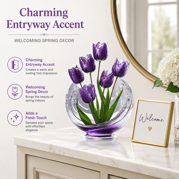 Elegant Purple Tulip Acrylic Decoration, Floral Desktop Ornament, Exquisite Vivid Figurine for Home Office Tabletop Shelf and Gifting Decor Display Use, Color, 1pc