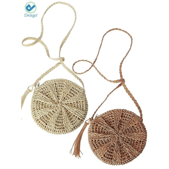 Deago Women's Straw Crossbody Bags Weave Rattan Summer Beach Shoulder Bag Purse Handbags with Tassel