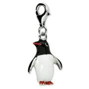 Sterling Silver Amore La Vita Polished 3-D Enameled Penguin Charm Pendant with Fancy Lobster Clasp