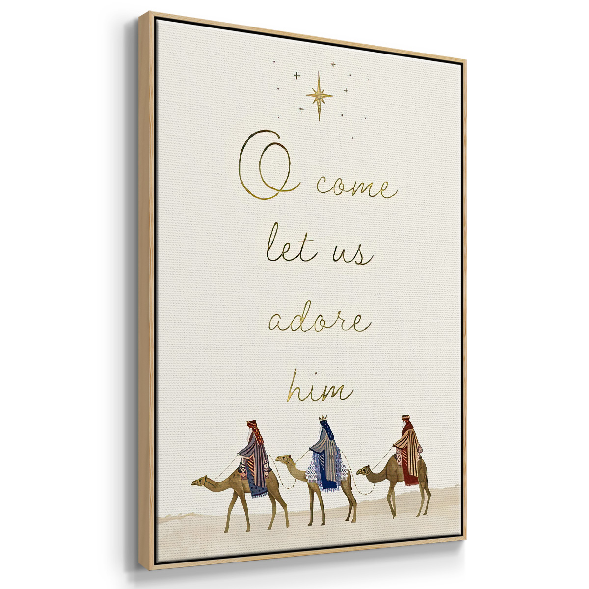 Away in a Manger Collection B - Framed Gallery Wrapped Holiday Canvas - 17 x 25 - Natural Wood Frame