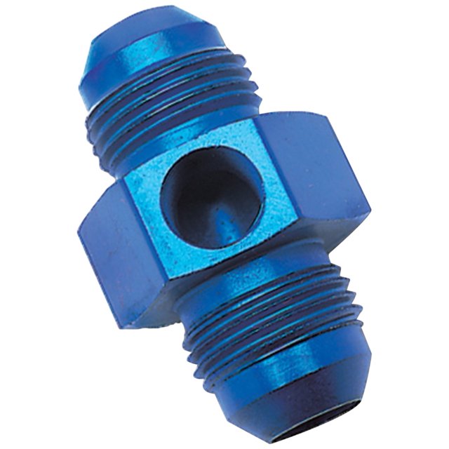 Edelbrock/Russell 670080 Adaptador de presión de llamarada a tubería de aluminio anodizado azul -8AN