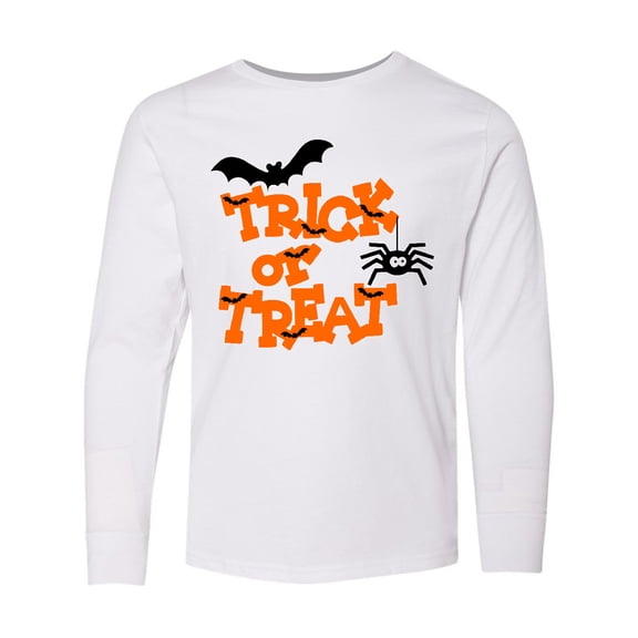 Inktastic Halloween Trick-or-Treat with Spider and Bats Long Sleeve Youth T-Shirt