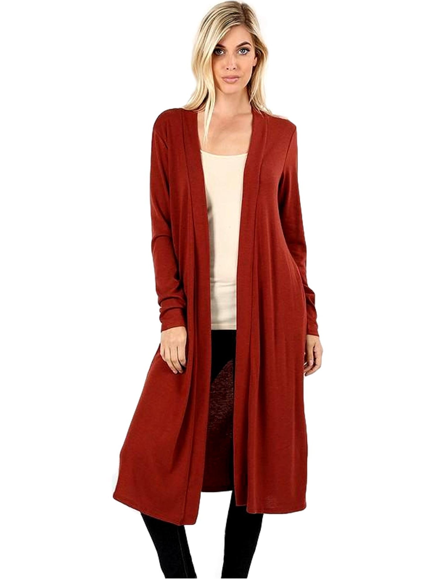 Zenana - Duster Sweater Open Cardigan with Side Pockets-42
