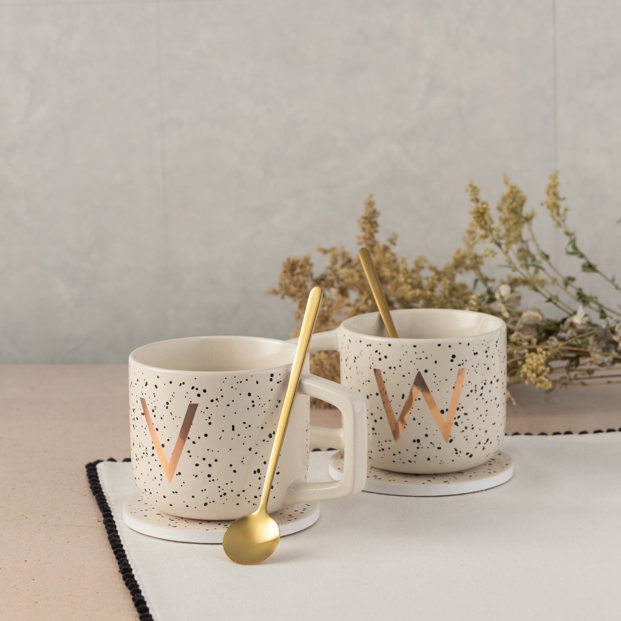 Thyme & Table 13.5 fl oz Monogram W Stoneware Mug, Coaster and Stir Set