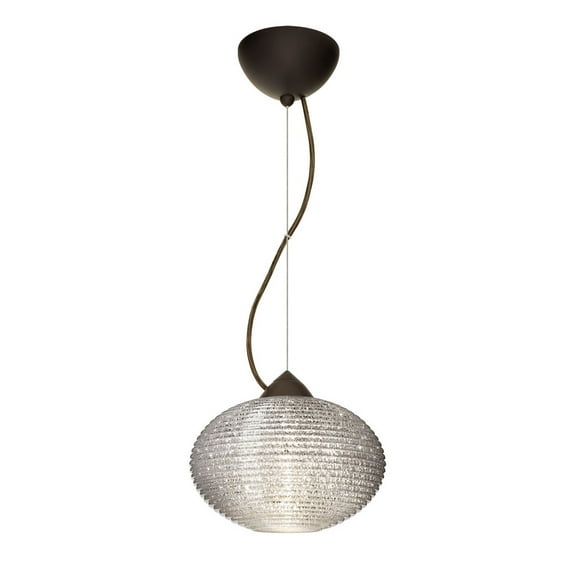 1KX-4912GL-LED-BR-Besa Lighting-Pape 10-One Light Cord Pendant with Flat Canopy-10.25 Inches Wide by 6.88 Inches High-Bronze Finish-Glitter Glass