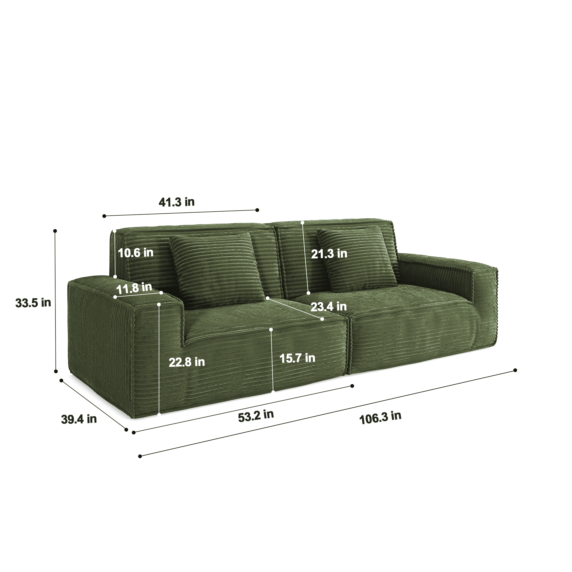 BSHTI No-Assembly Plush Compression Sofa Set, Ultra-Wide with Deeper Seat & Raised Back, Multi-Functional Large Striped Fabric Sofa for Living Room & Apartments, Green