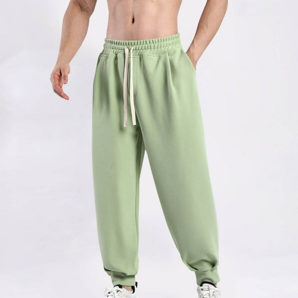 USSUMA Cargo Sweatpants for Men Solid Waffles Knit Long Khakis Casual Relaxed Cuffed Pocket Casual Pants Pull-On Outdoor Adaptable Casual Outdoor Mens Lounges Pants