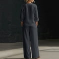 thumbnail image 5 of Chbgutlmr Womens 2 Piece Sets Cotton Linen Outfits Long Sleeve Deep V Neck Button down Shirts Straight Leg Pants Casual Loose Summer Plain Set, 5 of 5