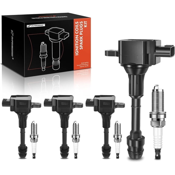 A-Premium Set of 4 (Black) Ignition Coil Pack and Iridium Spark Plugs Compatible with Nissan Altima Sentra 2002-2006, X-Trail 2005-2006 L4 2.5L