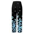 thumbnail image 5 of VNKIDY Womens Watercolor Floral Print High Waist Wide Leg Pants Side Pocket Loose Fit Lightweight Casual Trousers For Summer Daily Wear Black M, 5 of 5