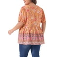 thumbnail image 4 of DARING DIVA Women's Plus Boho Floral Print V Neck Blouse 4X Orange, 4 of 6