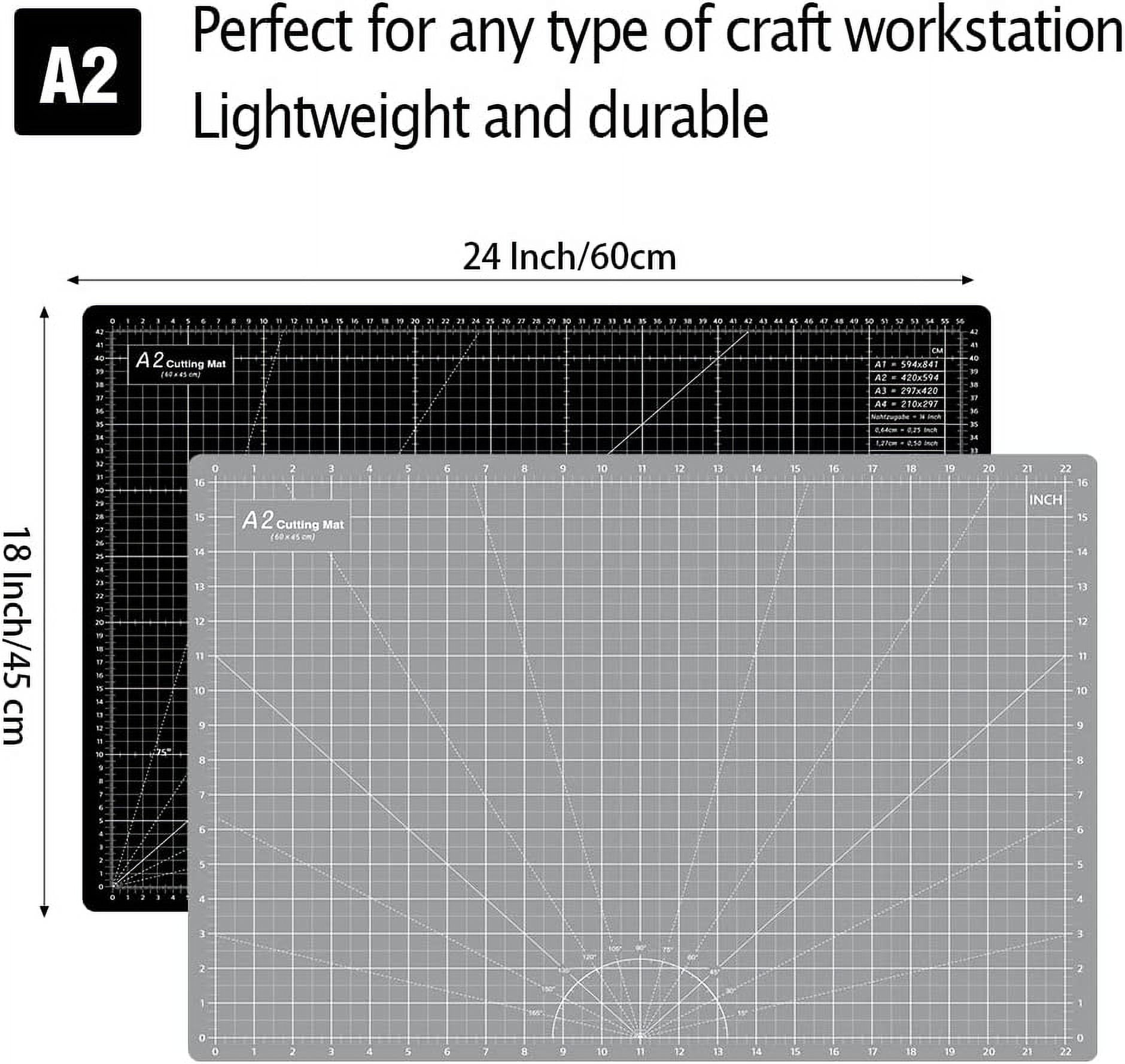 18" x 24" Thickened Self Healing Cutting Mat, A2 Rotary Cutting Sewing Mat for Crafts, Double Sided 5-Ply Table Cutting Board for Fabric Quilting Leather Arts Hobby Project, Grey/Black