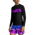 thumbnail image 2 of Bathing Suits for Teens Rash Guard Swimsuits Set for Boys Hawaiian Print Long Sleeve Swim Shirt with Swim Trunks Vacation Modest Two Piece Swim Set for 3-14Years, 2 of 7