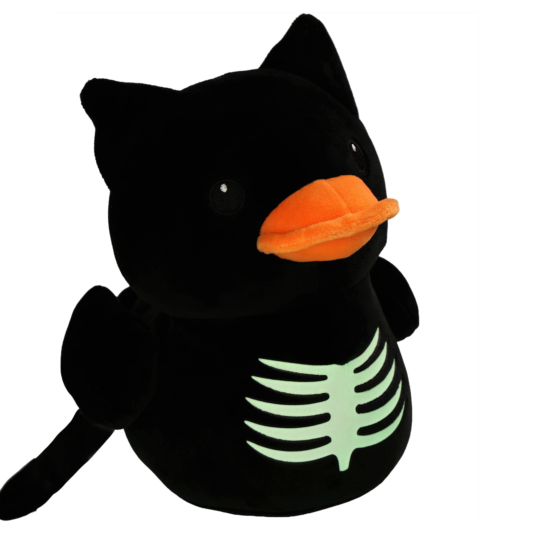 Glow-in-the-Dark Skeleton Cat Duck Plush, Black and White, 7.7", Halloween by Way To Celebrate