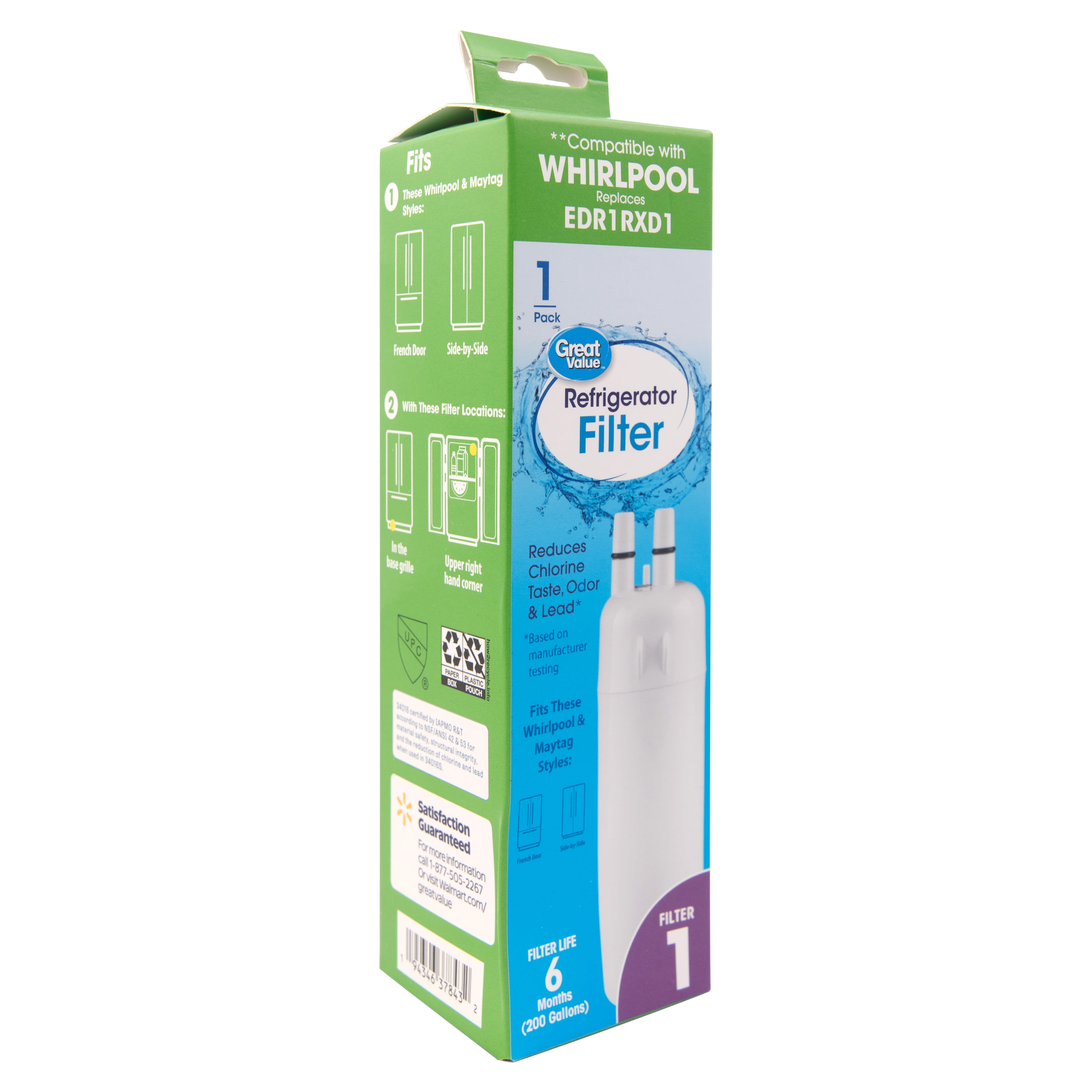 Great Value Replacement Refrigerator Filter, Compatible with Whirlpool