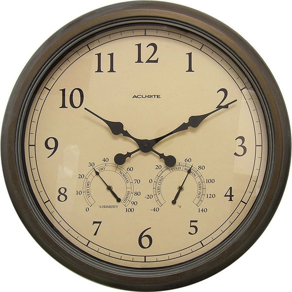 AcuRite 24" Outdoor/Indoor Wall Clock with Thermometer and Humidity, Weathered Bronze Finish (01061)