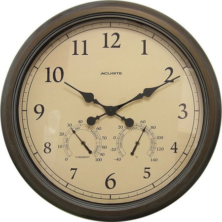 AcuRite 24 Outdoor/Indoor Wall Clock with Thermometer and Humidity, Weathered Bronze Finish (01061)
