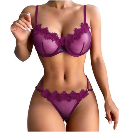 

Puntoco Women s Underwear Clearance Women Lingerie Corset Lace Free Wire Racy Muslin Sleepwear Underwear Tops+Briefs Purple 6(M)