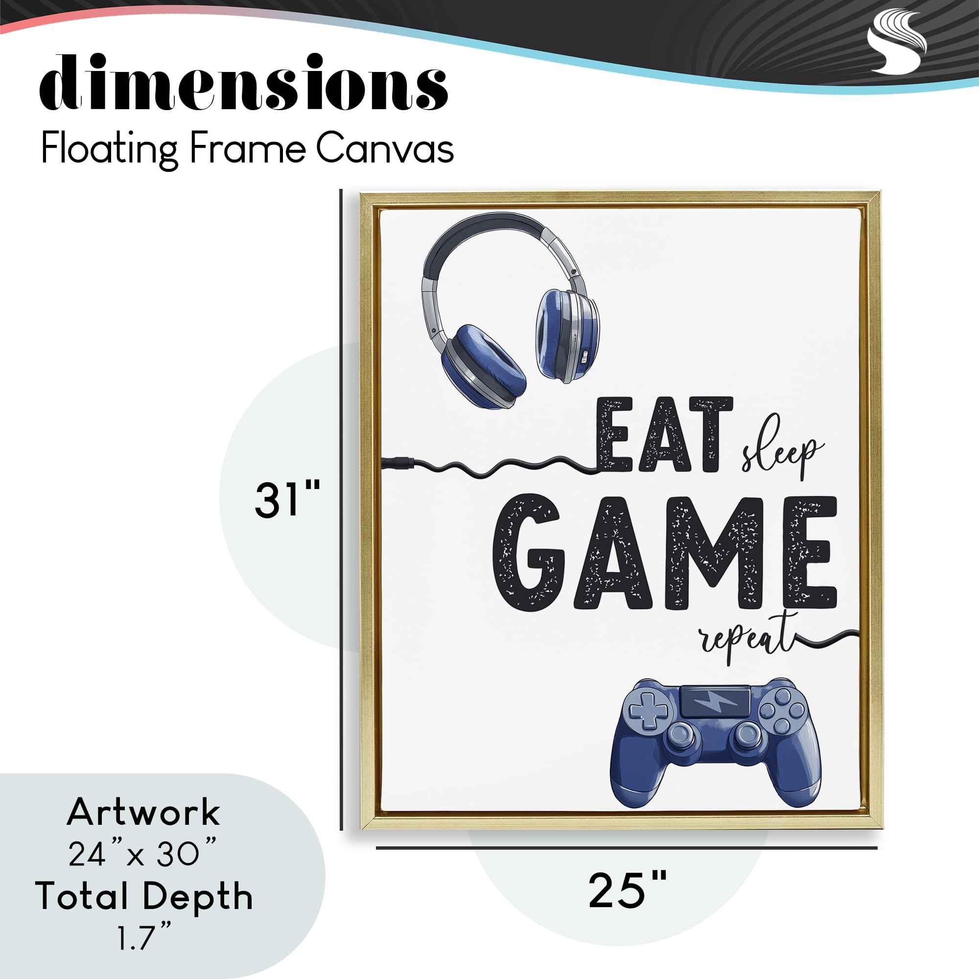 Eat Sleep Game Lifestyle Gold Framed Floater Canvas Wall Art, design by Christine Simpson Art