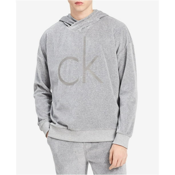 Calvin Klein Mens Oversized Cocoon Velour Hoodie Sweatshirt, Grey, Large -  