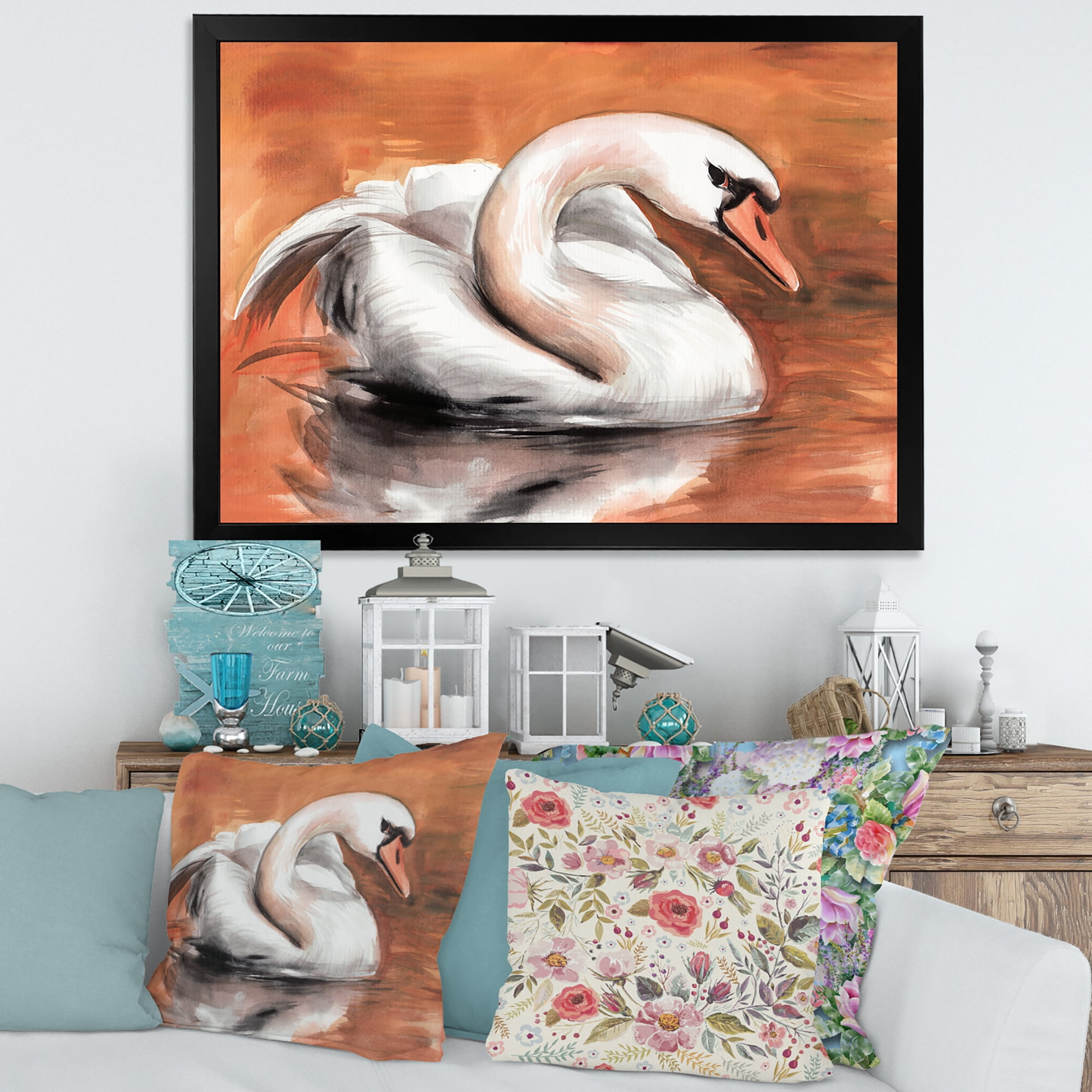 Designart 'Close Up Swan On The Water' Traditional Framed Art Print