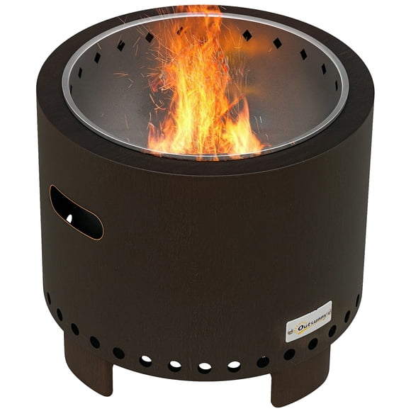 Outsunny Smokeless Fire Pit, Portable Wood Burning Firepit with Poker Black