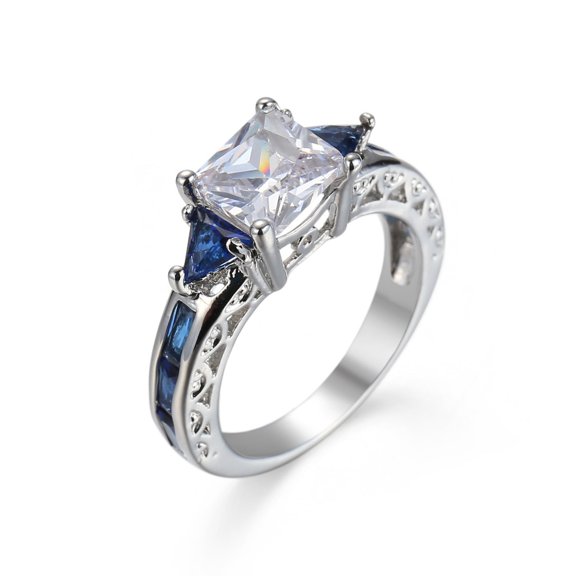 Womens Zircon Ring Coppery Jewelry White Gold White Sapphire Blue Mosaic Style Sizes 5 6 6th 8th 9th 10th 11th