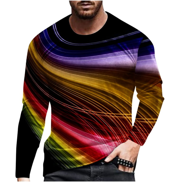 cllios Long Sleeve Shirts for Men 3D Graphic Tee Big & Tall Casual Crew  Neck Tops Slim Fit Novelty Designer T Shirts