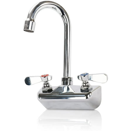 4 Inch Center Commercial Sink Faucet Wall Mount Kitchen Hand Sink Faucet, 1/2" NPT Male Inlet, Brass Constructed & Chrome Polished, with 3-1/2" Gooseneck Spout & Dual Lever Handles