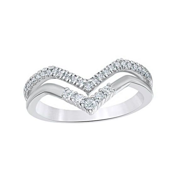 Round Cut White Natural Diamond Double Chevron Ring in 10k White Gold (0.25 Cttw)
