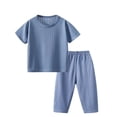 thumbnail image 2 of Mifsaly Toddler Kids Ribbed Knit Pajamas Sets Short Sleeve Crewneck Tops And Sleeping Pants Girls Boys Soft Comfort Breathable Cotton Sleepwear, 2 of 6