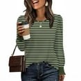 thumbnail image 2 of Lenpel T Shirts for Women Trendy Pleated Ruffle Long Sleeve Crew Neck Striped Dressy Casual Tunic Tops Loose Tee Blouses(Army Green,XX-Large), 2 of 6