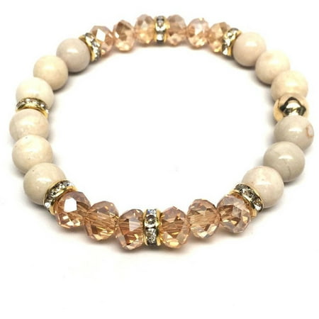 Julieta Jewelry Ivory River Stone and Crystal Posh 14kt Gold over Sterling Silver Stretch Bracelet
