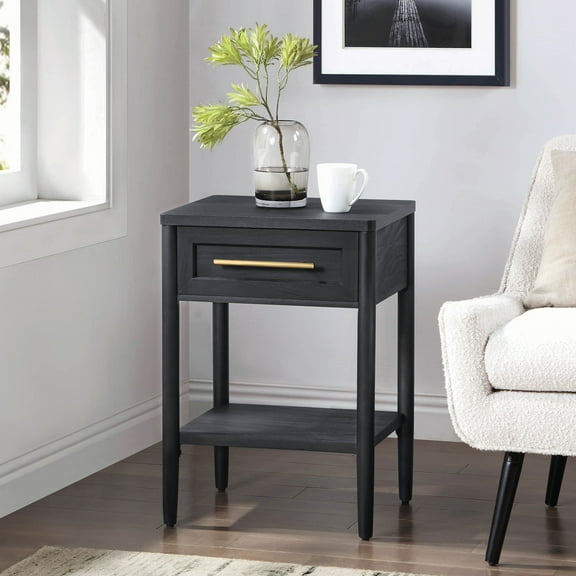 Better Homes & Gardens Oaklee Square End Table with Small Storage Drawer, Charcoal Finish