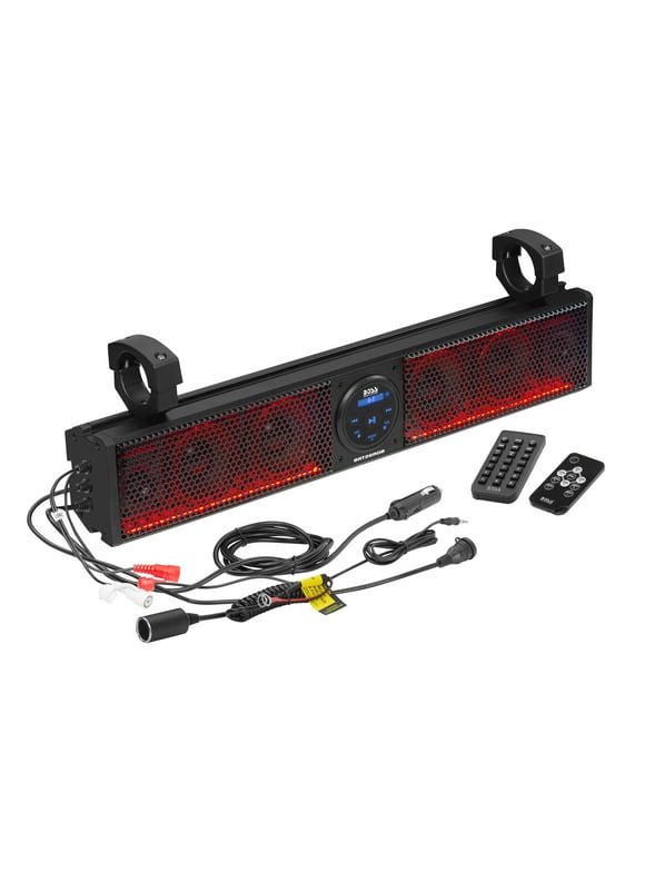 Restored Premium BOSS Audio Systems BRT26RGB ATV UTV Sound Bar System - 26 Inches Wide, IPX5 Rated Weatherproof, Bluetooth Audio, Amplified, 4 inch Speakers, 1 Inch Tweeters, USB, RGB Multicolor (Refurbished)