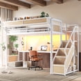 thumbnail image 4 of Harper & Bright Designs Twin Loft Bed with Built-in Desk and Wardrobe, Metal Loft Bed Frame with Storage Stairs and Baskets, Industrial Loft Bed with Power Outlet and LED Strip for Boys Girls, White, 4 of 15