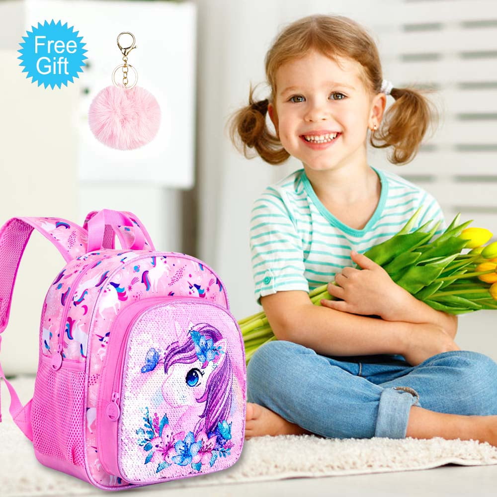 AGSDON Toddler Backpack for Girls, Kids Cute Unicorn Preschool Bookbag, Kindergarten Sequin School Bag