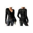 thumbnail image 3 of Women Long Sleeve Tops Shirts Dressy Hollow Out Crochet Lace Embroidered Blouses 2025 Fashion Black XXL, 3 of 7