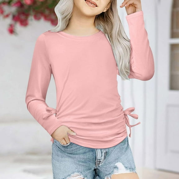 Black*Friday Discounted Items under $5 GaThRRgYP Workout Tops for Women,Womens Tops Plus Size,Girls Round-neck Long-sleeved Tops Shirts Kids Loose Tunic Tops Aged 3-14 Years Pink 3 Years