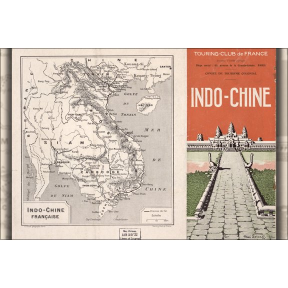 24"x36" Gallery Poster, map of french indo china 1910 in french