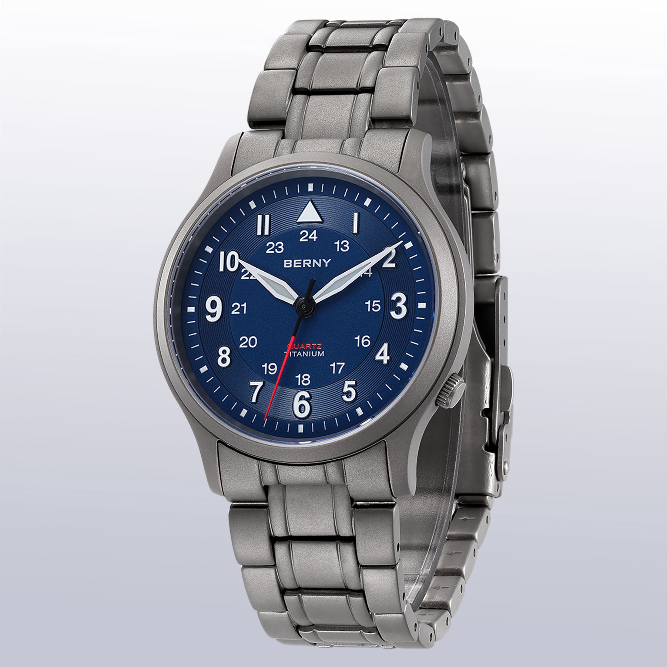BERNY Titanium Watches for Men, Japanese Quartz Movement Men's Field Watch, 5ATM Waterproof Military Wristwatch for Men, Analog Sport Watches with Super Luminous, Blue