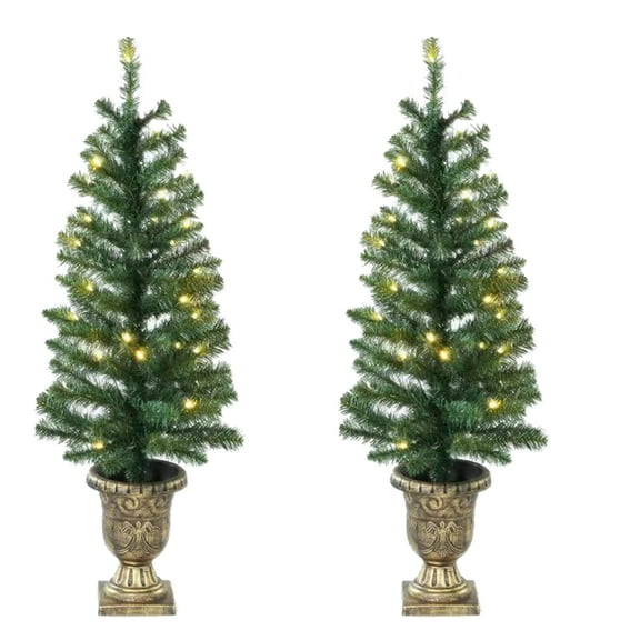 3.5' Pre-Lit Artificial Porch Christmas Trees with LED Lights, 2 Count, by Holiday Time