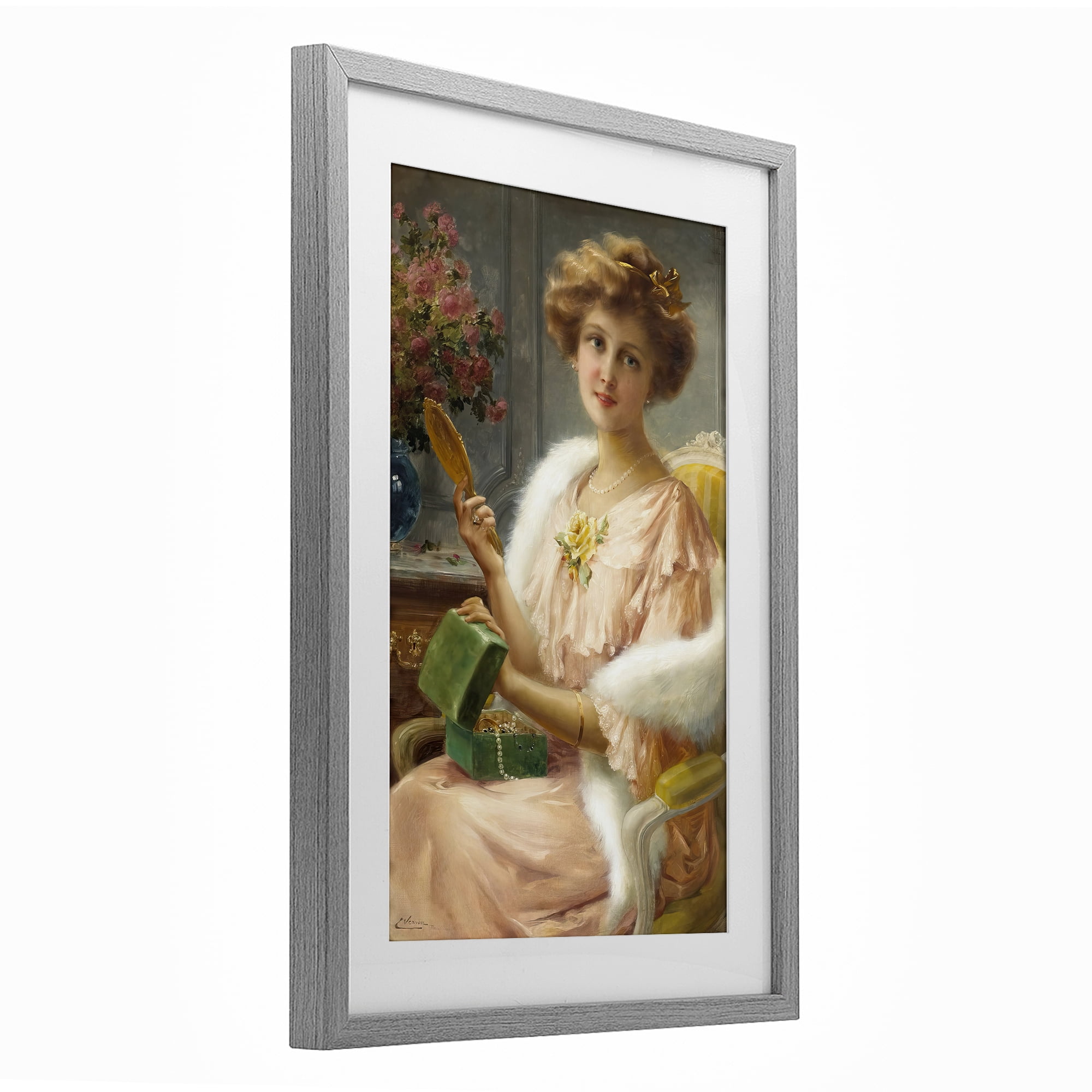 Stupell Industries Young Lady with Mirror Gray Framed Print Under Glass, design by Tina LeCour