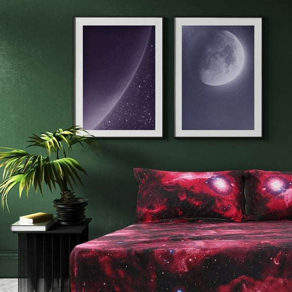 REGALWOVEN Galaxy Sky Soft Polyester Galaxy Bed Sheets Bedding Set Queen Red, 4-Piece