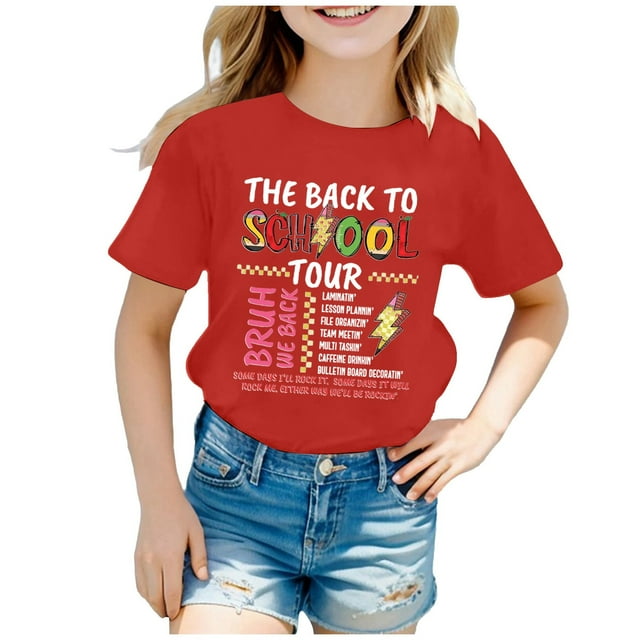 T-shirt à Manches Courtes Imprimé pour Enfants, Col Rond, Hauts, T-Shirts et Chemises pour Filles, Rouge 120/4 Ans-5 Ans