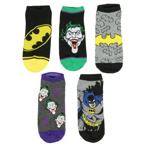 DC Comics Batman And Joker Designs 5 Pack Men And Women Ankle Socks