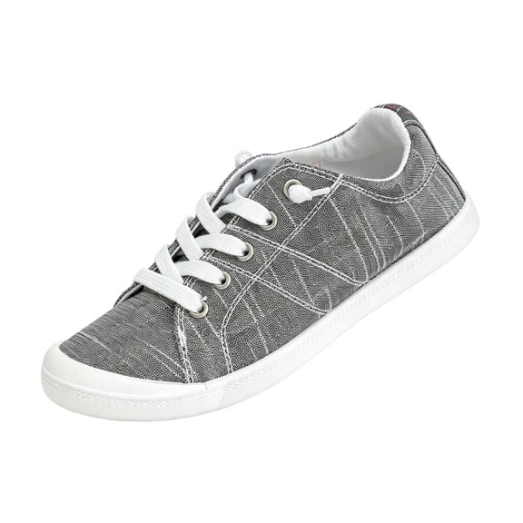 Women’s Grey Plaid LowTop Canvas Sneakers Lightweight Lace‑Up Casual Walking Flat Shoes for Daily Street Wear